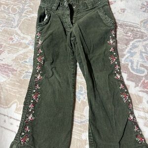 Gymboree Green Corduroy Kids Bottoms with Floral Embroidery